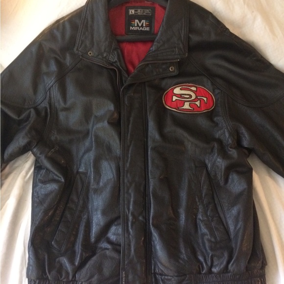 49er’s black leather jacket with cloth patches denoting all 5 Super Bowl win’s. - Picture 2 of 2